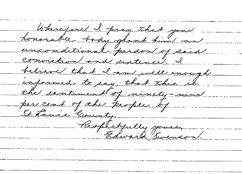 Gilbert Henry Stephenson. Application No. 5151. Letter from Edward Swenson to Board of Pardons, February 15, 1921.--Correspondence (gif)