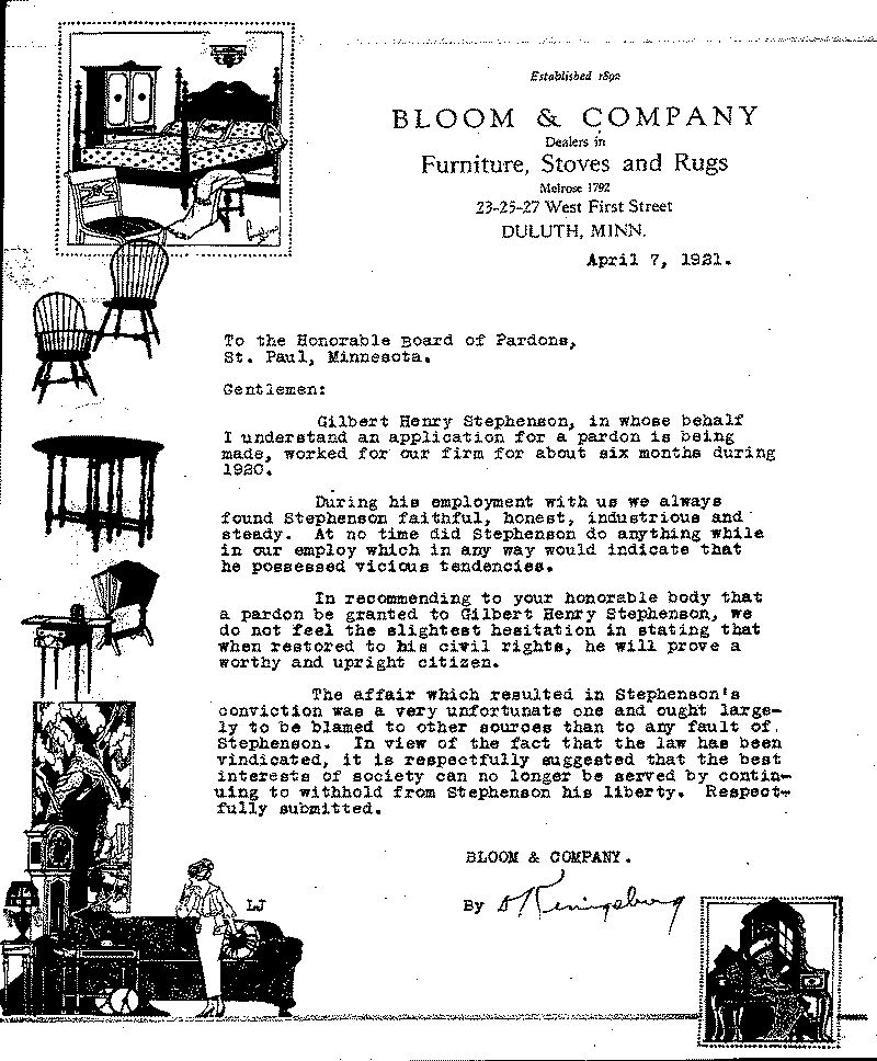 Gilbert Henry Stephenson. Application No. 5151. Letter from Kingsberg (?) to Kingsberg (?), April 7, 1921.