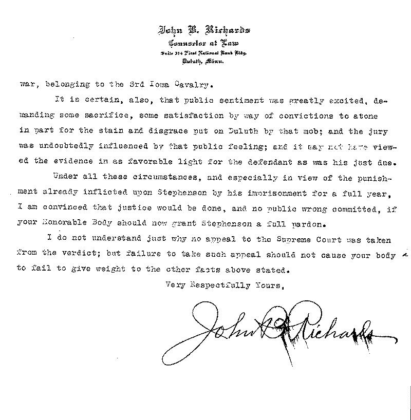 Gilbert Henry Stephenson. Application No. 5151. Letter from John B. Richards to Board of Pardons, July 7, 1921.--Correspondence (gif)