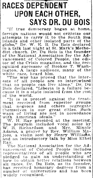 Races Dependent Upon Each Other, Says Dr. Du Bois.