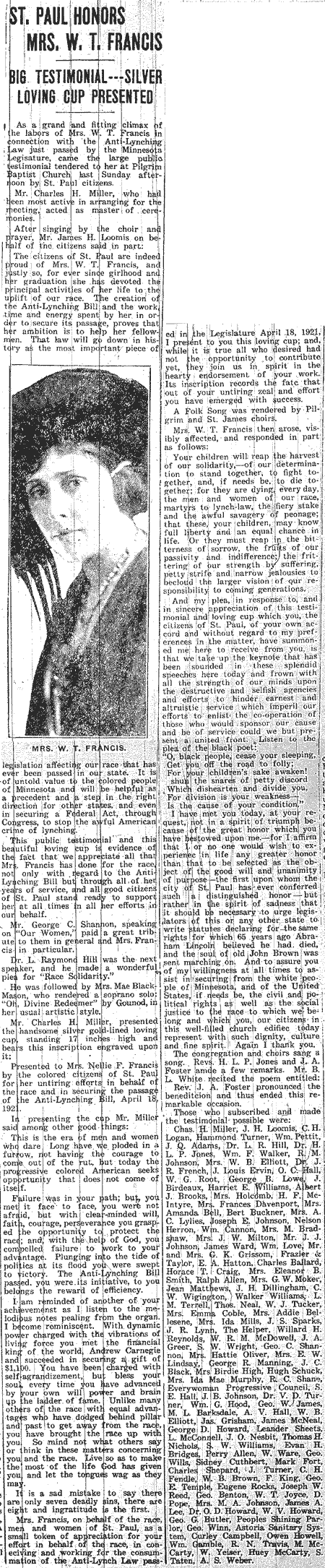 St. Paul Honors Mrs. W.T. Francis.