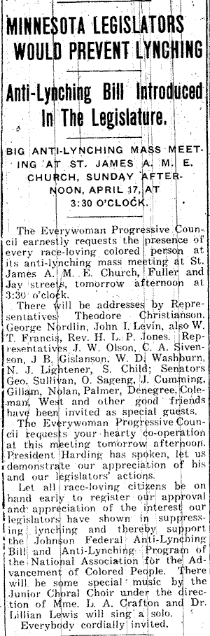 Minnesota Legislators Would Prevent Lynching.