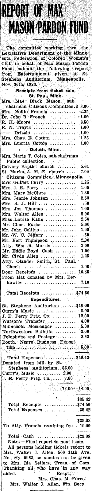 Report of Max Mason Pardon Fund.