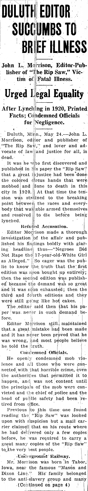 Duluth Editor Succumbs to Brief Illness.--Newspaper(s) (gif)